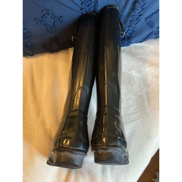 Hunter | Black Original Gloss Tall Rain Boots | 7M - Picture 6 of 7